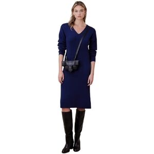 NWT Banana Republic Factory Blue V-Neck Sweater Midi Dress - Sz S